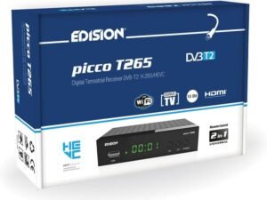 EDISION PICCO T265, 2024 Nuevo Español TDT Decodificador TV DVB-T2, Full HD, H265 HEVC, PVR, USB, HDMI, SCART, Control Remoto IR 2 en 1, Receptor DVB-T2 Alta Definición, Soporte WiFi USB