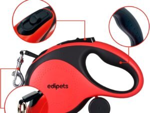 Edipets, Correa Perro Extensible, Retráctil, 5 y 8 Metros, Cinta Flexible para Adiestramiento y Paseo, para Perros Pequeños, Medianos y Grandes (Rojo, 5 Metros)