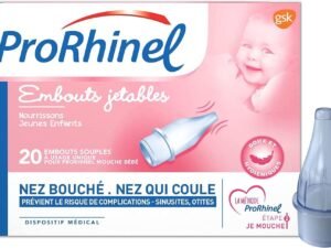 Prorhinel - Puntas desechables para bebé (manual x20, puntas suaves, para nariz tapada y flujo nasal, suave higiénico, fabricado en Francia