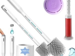 Escobilla de Baño con Dispensador de Jabón Recargable - Escobilla WC - Piacaba casa de banho - Escobilla de Silicona - Escobillero baño (Dos Piezas Escobilla Recargable con Ambientador y Gel)