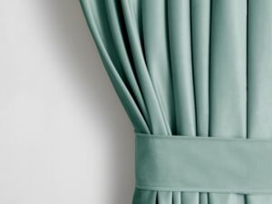 AmeliaHome Juego de Cortinas de 270 x 140 cm con alzapaños de 54 x 10 cm, Aspecto de Terciopelo Menta, 1 Unidad con Ojales, Terciopelo, para decoración de Ventanas, Cortina Decorativa