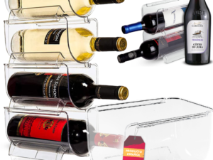 Botellero Apilable Plastico. Organizador Botellas Frigorifico Transparente - Botellero Vino Nevera - Botellero Encimera - Almacenamiento Botellas
