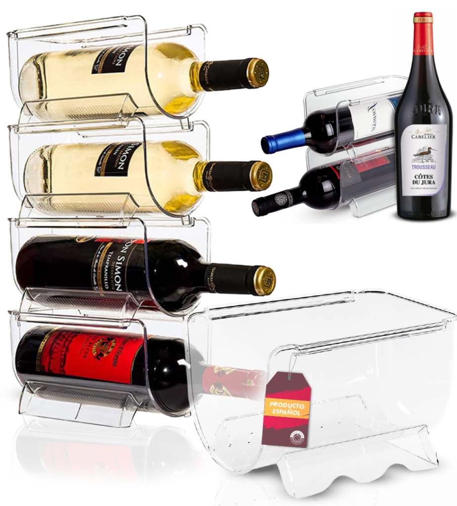 Botellero Apilable Plastico. Organizador Botellas Frigorifico Transparente - Botellero Vino Nevera - Botellero Encimera - Almacenamiento Botellas