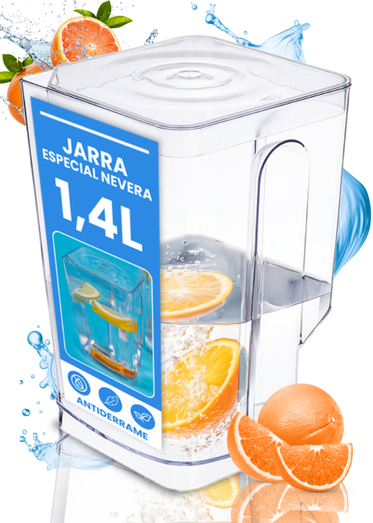 Jarra de Agua y Zumo Transparente con Tapa - Diseño Cuadrado Plástico - Perfecta para puerta de frigorífico nevera